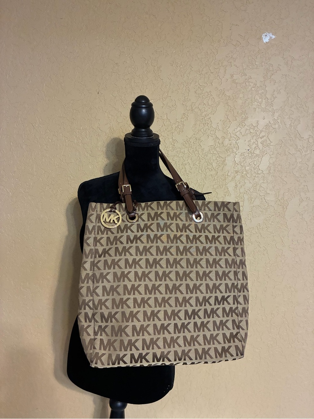 Michael Kors North South Jet Set Tote Bag Large Beige Mocha Canvas Logo